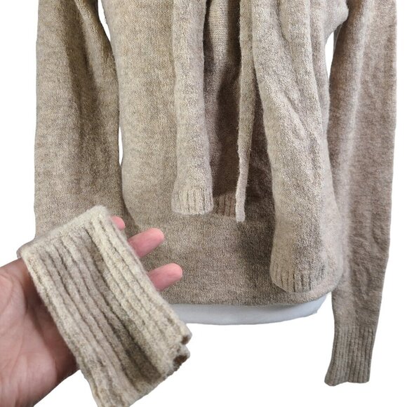 Ann Taylor LOFT Tan Beige Merino Wool Blend Attached Scarf Sweater Oversized - Picture 3 of 7